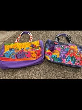 Laurel Burch bundle of two canvas tote bags in cat prints